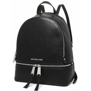Michael Kors Rhea Zip Medium‎ Leather Backpack Black/Silver Perforated